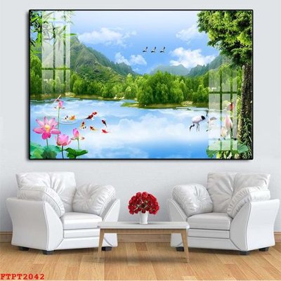 File gốc in ấn Tranh sơn thủy thác nước FTPT2042 chất lượng vượt trội