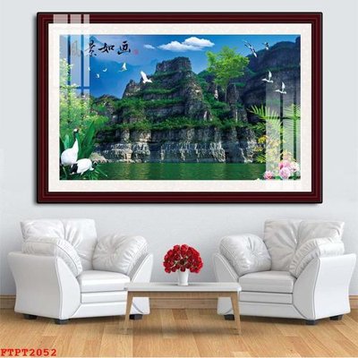 File gốc Tranh sơn thủy thác nước FTPT2052 (trang trí) cho phòng khách