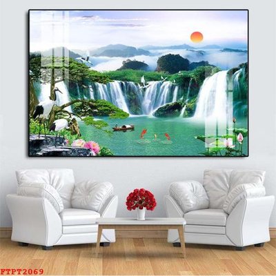 File gốc in ấn Tranh sơn thủy thác nước FTPT2069 (sẵn sàng tải về)