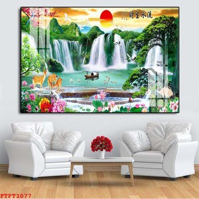 Tải file tranh gốc Tranh sơn thủy thác nước FTPT2077 chất lượng cao