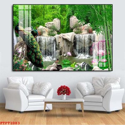 Ảnh gốc file in lụa Tranh sơn thủy thác nước FTPT2083 chi tiết