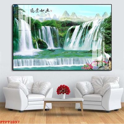 File gốc Tranh sơn thủy thác nước FTPT2097 (chủ đề hiện đại) trang trí