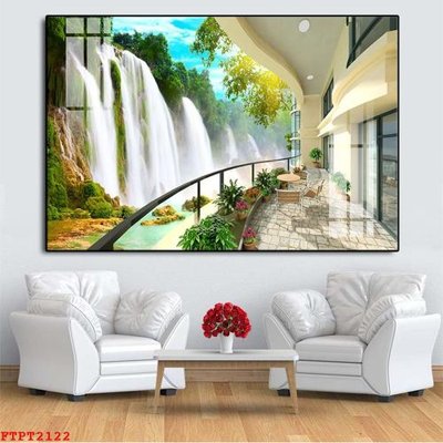 File gốc Tranh sơn thủy thác nước FTPT2122 (in 3D) nghệ thuật