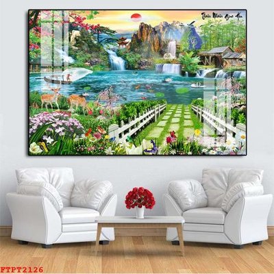 File tranh Tranh sơn thủy thác nước FTPT2126 (gốc) phong cách tối giản