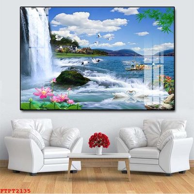 File ảnh Tranh sơn thủy thác nước FTPT2135 (gốc) dùng in Pano