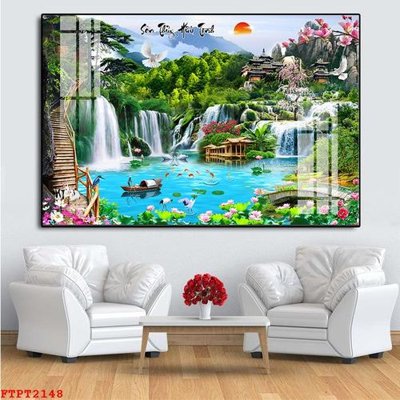 File gốc Tranh sơn thủy thác nước FTPT2148 (ảnh chi tiết) để in trần