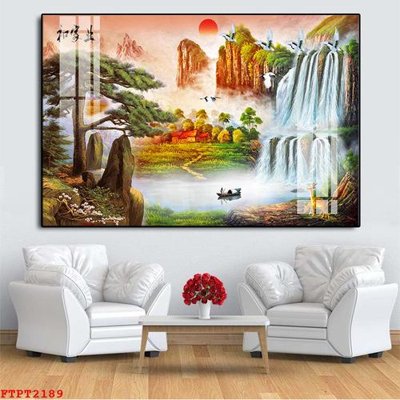 File gốc Tranh sơn thủy thác nước FTPT2189 (ảnh chi tiết) để in trần