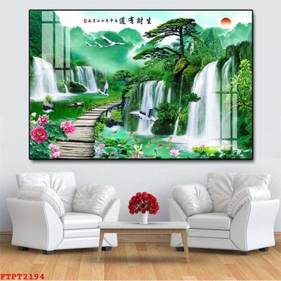 File tranh Tranh sơn thủy thác nước FTPT2194 (bản gốc) in lụa 3D