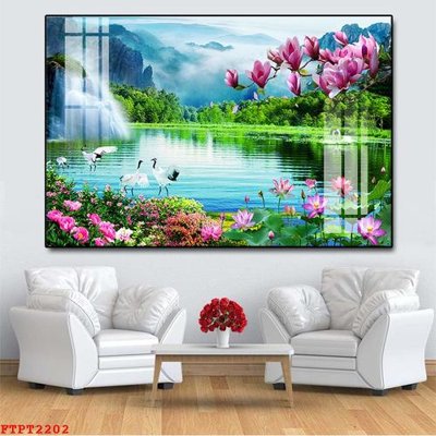 Download file gốc Tranh sơn thủy thác nước FTPT2202 (in lụa) cao cấp