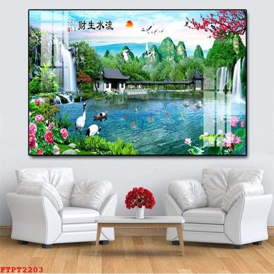 Tải file Tranh sơn thủy thác nước FTPT2203 (gốc) chủ đề hoa sen