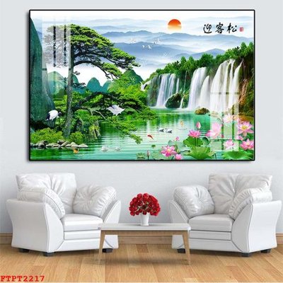 File in trần Tranh sơn thủy thác nước FTPT2217 (bản gốc) mây trời