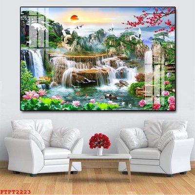 File in trần Tranh sơn thủy thác nước FTPT2223 (file gốc) phong thủy