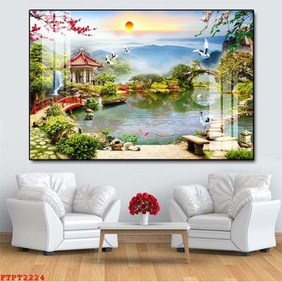 File gốc Tranh sơn thủy thác nước FTPT2224 (in 3D) nghệ thuật