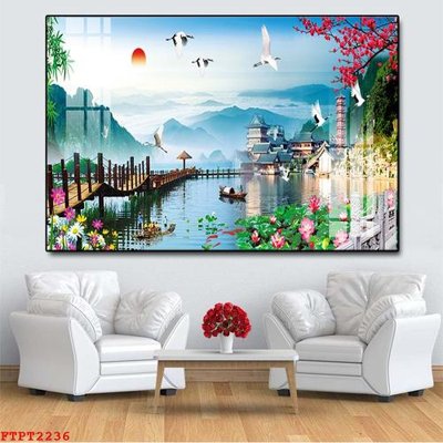 File tranh Tranh sơn thủy thác nước FTPT2236 (gốc) phong cách tối giản
