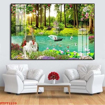 File gốc Tranh sơn thủy thác nước FTPT2239 (trang trí) phòng làm việc