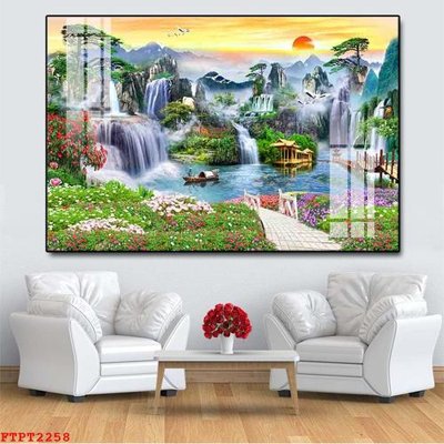 File gốc Tranh sơn thủy thác nước FTPT2258 (trang trí) phòng trẻ em