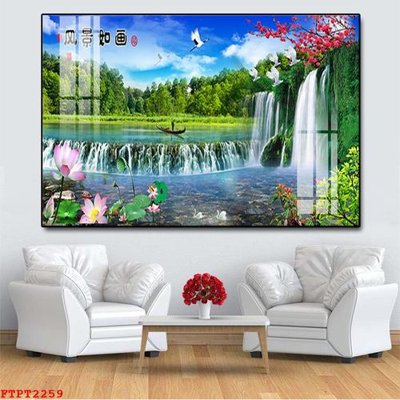 File gốc Tranh sơn thủy thác nước FTPT2259 (in 3D) cho trang trí