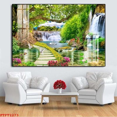 Download file gốc Tranh sơn thủy thác nước FTPT2273 (in mica) trong suốt