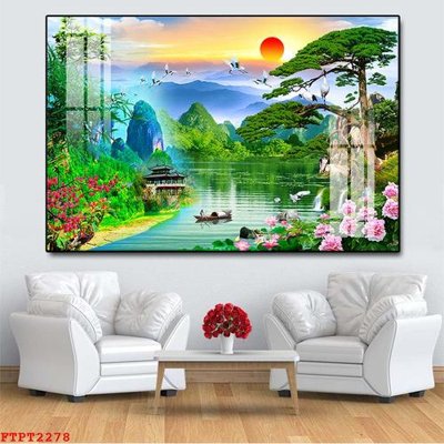 Chi tiết file gốc Tranh sơn thủy thác nước FTPT2278 (cho in tráng gương)