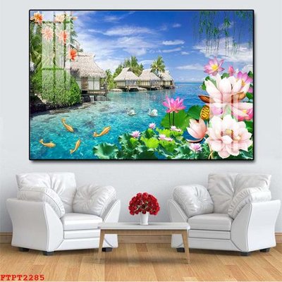 File tranh Tranh sơn thủy thác nước FTPT2285 (bản gốc) treo quán cafe