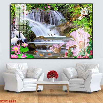 File tranh in trần 3D Tranh sơn thủy thác nước FTPT2286 (ảnh gốc)