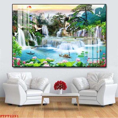 File tranh Tranh sơn thủy thác nước FTPT2291 (gốc) in trên kính