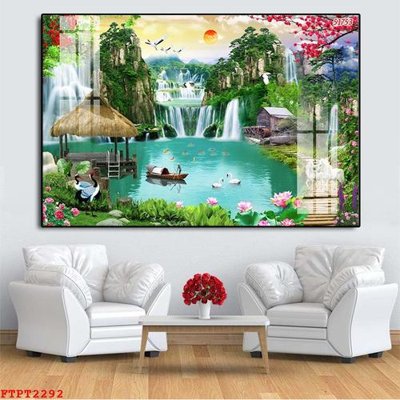 File ảnh Tranh sơn thủy thác nước FTPT2292 (gốc) cho trang trí nhà hàng