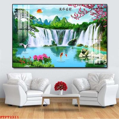 File in trần Tranh sơn thủy thác nước FTPT2311 (bản gốc 3D) sống động