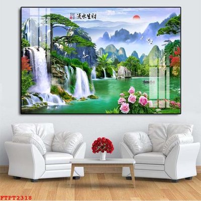 Tải file Tranh sơn thủy thác nước FTPT2318 (gốc) làm tranh trang trí