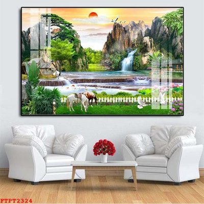 Tải file Tranh sơn thủy thác nước FTPT2324 (gốc) chủ đề phong thủy