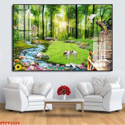 File gốc Tranh sơn thủy thác nước FTPT2328 (in lụa) cao cấp