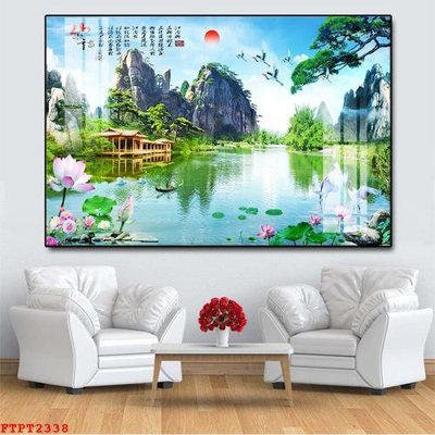 File ảnh Tranh sơn thủy thác nước FTPT2338 (gốc) in standee