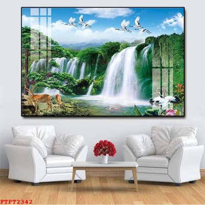 Download file gốc Tranh sơn thủy thác nước FTPT2342 (in mica) trang trí