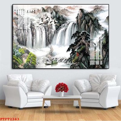 File in ấn Tranh sơn thủy thác nước FTPT2343 (bản gốc) cao cấp