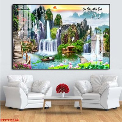 Tải file Tranh sơn thủy thác nước FTPT2346 (gốc) chủ đề phong thủy