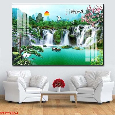 File PSD Tranh sơn thủy thác nước FTPT2354 (gốc) tách lớp chi tiết