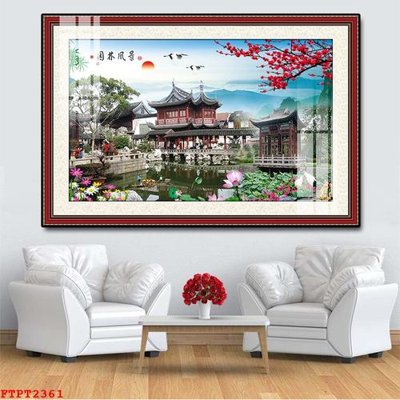 File gốc Tranh sơn thủy thác nước FTPT2361 (in lụa) tranh thuận buồm