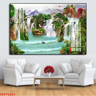 Tải file tranh gốc Tranh sơn thủy thác nước FTPT2363 chất lượng cao