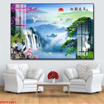 File gốc Tranh sơn thủy thác nước FTPT2401 (in tráng gương) hiện đại