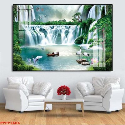File tranh Tranh sơn thủy thác nước FTPT2404 (file gốc) chuẩn màu in