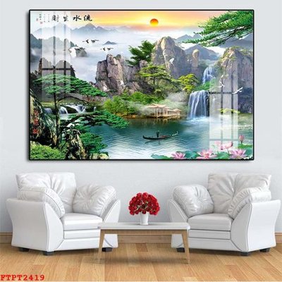 File tranh ảnh gốc Tranh sơn thủy thác nước FTPT2419 dùng cho in khổ lớn