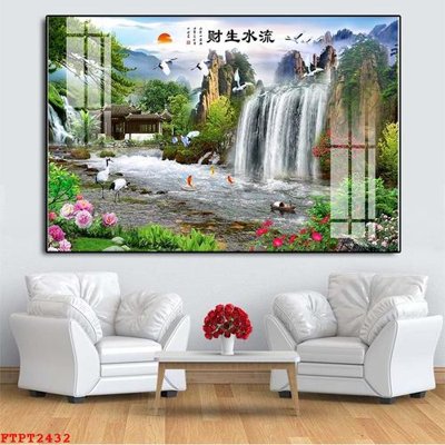 File gốc Tranh sơn thủy thác nước FTPT2432 (in ấn) không giới hạn