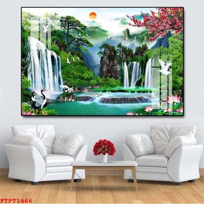 Tải file gốc Tranh sơn thủy thác nước FTPT2466 (in khổ lớn) không vỡ