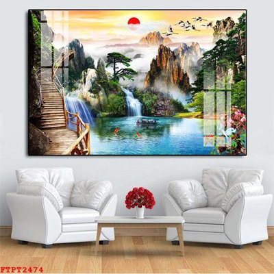 File ảnh Tranh sơn thủy thác nước FTPT2474 (gốc) cho trang trí nội thất