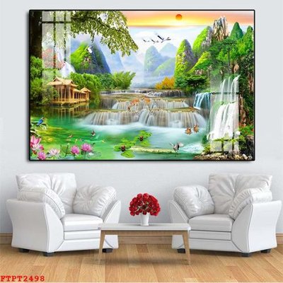 File ảnh Tranh sơn thủy thác nước FTPT2498 (gốc) in biển hiệu