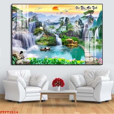 File gốc Tranh sơn thủy thác nước FTPT2514 (in 3D) cho trang trí