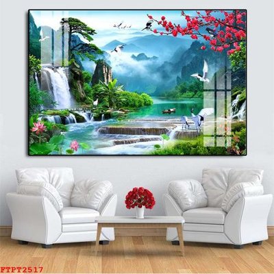 File gốc Tranh sơn thủy thác nước FTPT2517 (in 3D) cho trang trí