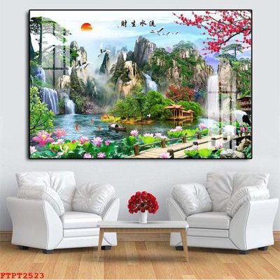 Chi tiết file ảnh Tranh sơn thủy thác nước FTPT2523 sắc nét