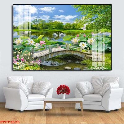 File gốc Tranh sơn thủy thác nước FTPT2525 (in lụa) cao cấp