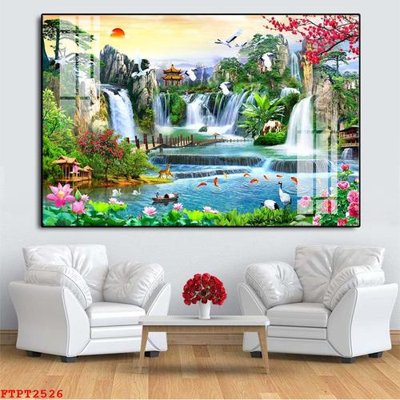 Tải file Tranh sơn thủy thác nước FTPT2526 (PSD) cho in tranh kính